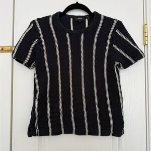 Theory Navy and White Knit Top